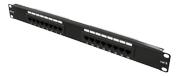 Deltaco 19" patch panel, 16+xRJ45, Cat6, UTP, 10Gbps, black