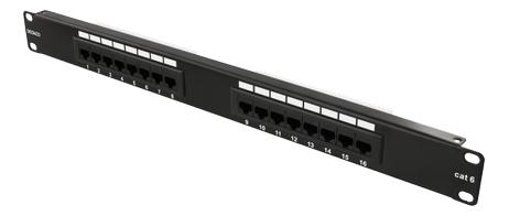 Deltaco 19" patch panel, 16+xRJ45, Cat6, UTP, 10Gbps, black (FA-652-168-C6)