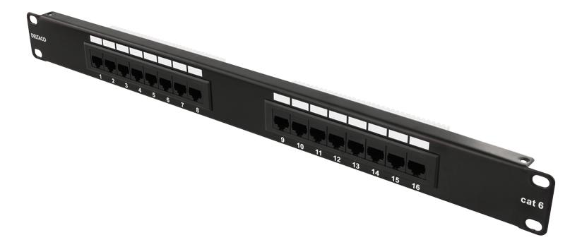 Deltaco 19" patch panel, 16+xRJ45, Cat6, UTP, 10Gbps, black (FA-652-168-C6)