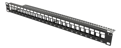 DELTACO TP patch panel, 24 ports, without connectors,  1U, black (FA-1918LP-24-1U)