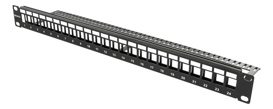 Deltaco TP patch panel, 24 ports, without connectors,  1U, black (FA-1918LP-24-1U)