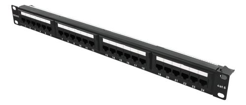 DELTACO UTP patchpanel,  24xRJ45, Cat6, Krone-terminaler,  kabelstøtte,  1U, 19", (FA-652DR-248-C6)