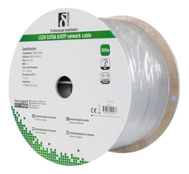 DELTACO U/UTP Cat6a installationskabel,  305m trumma, 500MHz, LSZH, grå (TP-57)