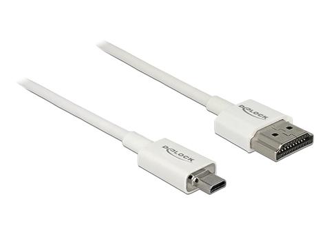 DELOCK HDMI-Kabel HighSpeed Ethernet A->MikroD 4K/3D 2m weiß (85151)