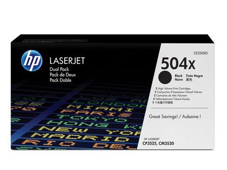 HP 504X 2-pakning høy kapasitet svarte originale LaserJet-tonerkassetter (CE250XD $DEL)
