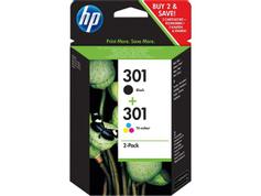 HP 301 - 2-pack - svart, farge (cyan, magenta, gul) - original - blekkpatron