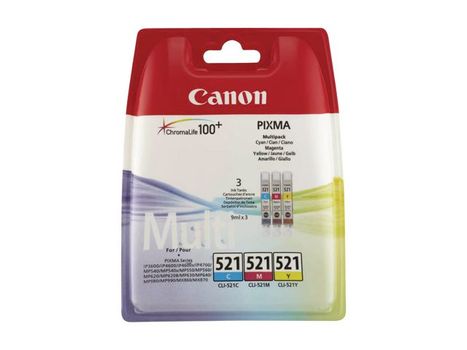 CANON n CLI-521 - 2934B010 - 1 x Yellow,1 x Cyan,1 x Magenta - Multipack - Ink tank - For PIXMA iP3600, iP4700, MP540, MP550, MP560, MP620, MP630, MP640, MP980, MP990, MX860, MX870 (2934B010)