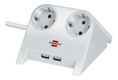 BRENNENSTUHL Desktop Power vit med 2xUSB charger 1,8m kabel. 2-vägs