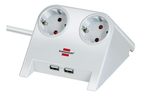 Brennenstuhl Desktop Power vit med 2xUSB charger 1,8m kabel. 2-vägs (1153520222)