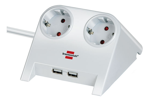 BRENNENSTUHL Desktop Power vit med 2xUSB charger 1,8m kabel. 2-vägs (1153520222)