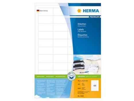 Herma Premium - Papir - matt - permanent selv-adhesiv - hvit - 48.3 x 25.4 mm 8800 etikett(er) (200 ark x 44) laminerte etiketter (4608)