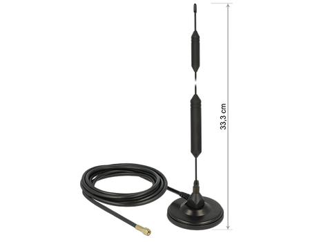DELOCK GSM Antenna SMA plug 5 dBi fixed omnidirectional with magnetic base and connection cable (RG-58, 3 m) outdoor black (12418)