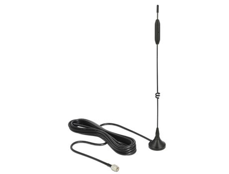 DELOCK LTE / GSM / UMTS Antenna SMA plug 5 dBi omnidirectional with magnetic base and connection cable (RG-174, 3 m) outdoor black (12420)