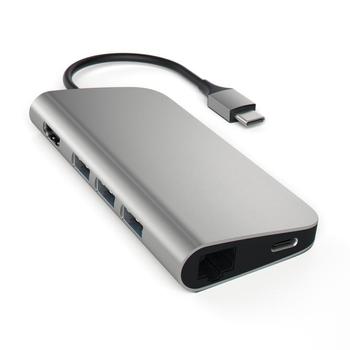 SATECHI MultiPort 4K Docking (stellargrå) USB-C Power Pass-through,  1xHDMI, 3xUSB-A, 1xUSB-C, Ethernet, SD, microSD (ST-TCMAM)