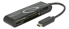 DELOCK USB 2.0 Card Reader, USB-C male, 5 Slots, up to 480 Mbps, black