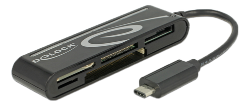 DELOCK USB 2.0 Kortläsare,  USB-C hane, 5 kortplatser,  480 Mbps, svart (91739)