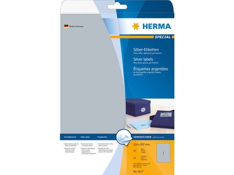 HERMA Etiketten A4 silber 210x297 mm Folie glänz. 25 St. (4117)