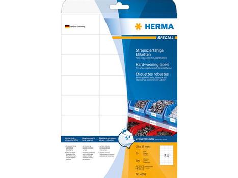HERMA Etik. strapazierf. A4 weiß 70x37     mm Folie  600 St. (4695)