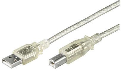 MICROCONNECT USB2.0 A-B 3m M-M (han-han),  Transparent (USBAB3T)