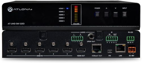 Atlona 4K/UHD, 5-Input HDMI Switcher with Mirrored HDMI / HDBaseT Outputs (AT-UHD-SW-52ED)