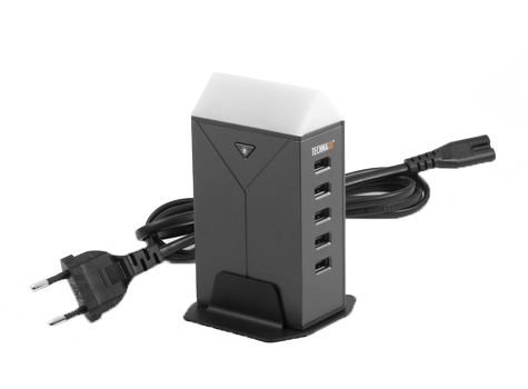 TECHNAXX Desk Charger USB Hub, 5-ports, LED Desk Lamp, 8A, black (TEC-4615)