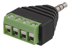 DELTACO 4 pole 3.5mm plug to 4-pin terminal block adapter, black