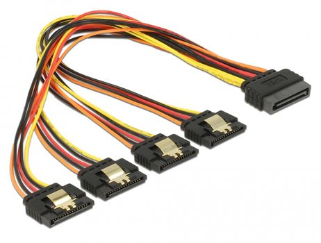 DELOCK 15 pin Serial ATA strøm (male) - 15 pin Serial ATA strøm (female) Sort Orange Rød Gul 30cm (60157)