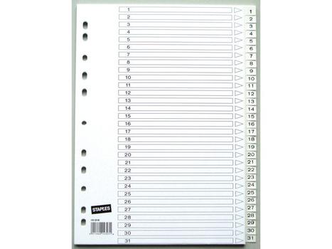 STAPLES Plastregister STAPLES A4 1-31 hvide (5000837)