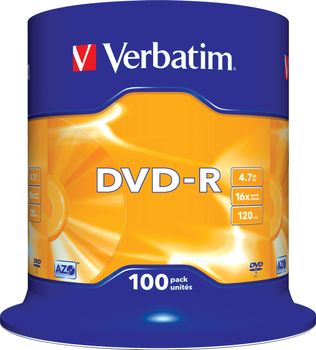 VERBATIM DVD-R, 16x, 4,7 GB/120 min, 100-pakkaus spindle, AZO (43549)