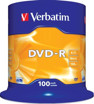 Verbatim 100 x DVD-R - 4.7 GB 16x - matt sølv - spindel (43549)