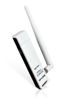 TP-LINK trådlöst nätverkskort,  USB, 150Mbps, 802.11b/ g/ n,  extern antenn, vit/svart (TL-WN722N)