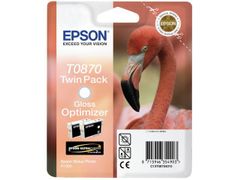 EPSON n Ink Cartridges, Ultrachrome Hi-Gloss2, T0870, Flamingo, Twinpack, 2 x 11.4 ml Gloss Optimizer