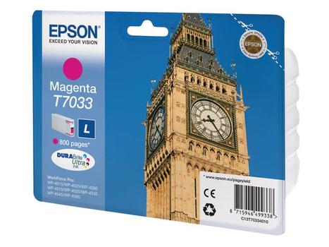 EPSON n Ink Cartridges,  DURABrite" Ultra, T7033, Big Ben, Singlepack,  1 x 9.6 ml Magenta, Standard, L (C13T70334010)