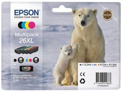 EPSON n Ink Cartridges, Claria" Premium Ink, 26XL, Polar bear, Multipack, 1 x 9.7 ml Magenta, 1 x 12.2 ml Black, 1 x 9.7 ml Yellow, 1 x 9.7 ml Cyan
