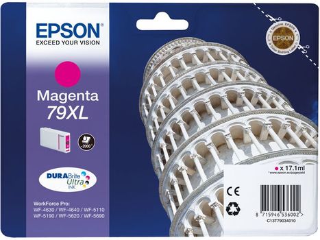 EPSON n Ink Cartridges,  DURABrite" Ultra, 79XL, Tower of Pisa, Singlepack,  1 x 17.1 ml Magenta, High, XL (C13T79034010)