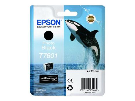 EPSON n Ink Cartridges,  Ultrachrome HD, T7601, Killer Whale, Singlepack,  1 x 25.9 ml Photo Black (C13T76014010)