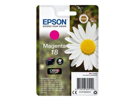 EPSON 18 ink cartridge magenta standard capacity 3.3ml 180 pages 1-pack blister without alarm (C13T18034012)