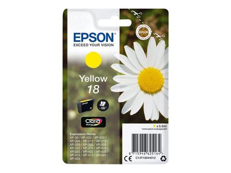 EPSON 18 ink cartridge yellow standard capacity 3.3ml 180 pages 1-pack blister without alarm (C13T18044012)