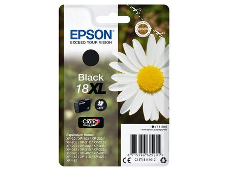 EPSON 18XL ink cartridge black high capacity 11.5ml 470 pages 1-pack blister without alarm (C13T18114012)