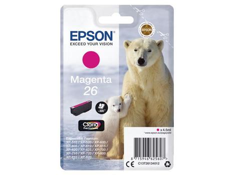 EPSON n Ink Cartridges,  Claria" Premium Ink, 26, Polar bear, Singlepack,  1 x 4.5 ml Magenta (C13T26134012)