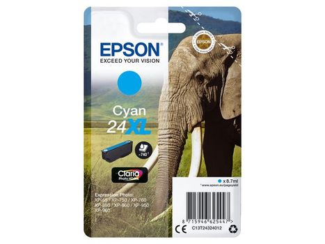 EPSON 24XL ink cartridge cyan high capacity 8.7ml 740 pages 1-pack blister without alarm (C13T24324012)