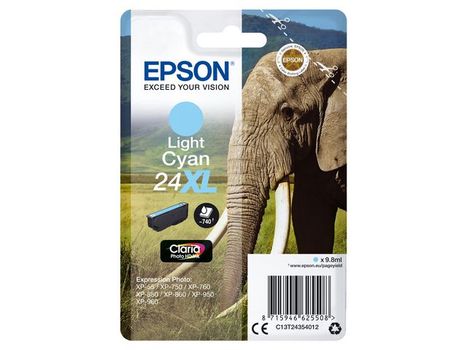 EPSON 24XL ink cartridge light cyan high capacity 9.8ml 740 pages 1-pack blister without alarm (C13T24354012)