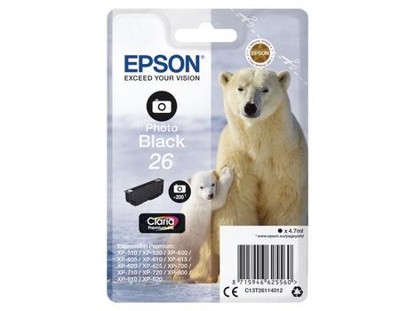 EPSON n Ink Cartridges,  Claria" Premium Ink, 26, Polar bear, Singlepack,  1 x 4.7 ml Photo Black (C13T26114012)