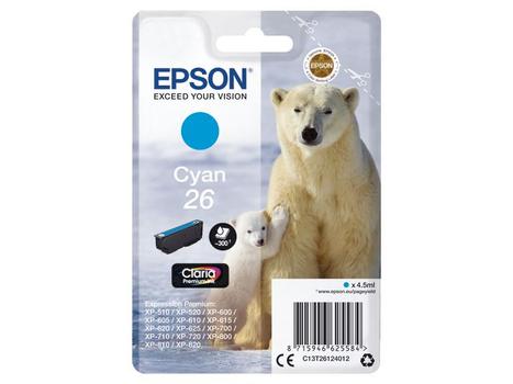 EPSON n Ink Cartridges,  Claria" Premium Ink, 26, Polar bear, Singlepack,  1 x 4.5 ml Cyan (C13T26124012)