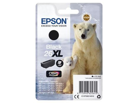 EPSON 26XL ink cartridge black high capacity 12.2ml 500 pages 1-pack blister without alarm (C13T26214012)