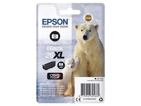 EPSON n Ink Cartridges,  Claria" Premium Ink, 26XL, Polar bear, Singlepack,  1 x 8.7 ml Photo Black (C13T26314012)