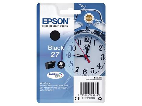 EPSON n Ink Cartridges,  DURABrite" Ultra, 27, Alarm clock, Singlepack,  1 x 6.2 ml Black, RF+AM (C13T27014022)