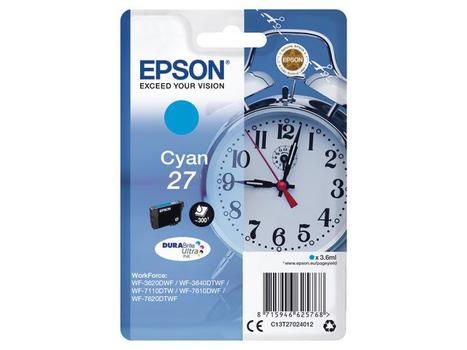 EPSON 27 ink cartridge cyan standard capacity 3.6ml 350 pages 1-pack blister without alarm - DURABrite ultra ink (C13T27024012)