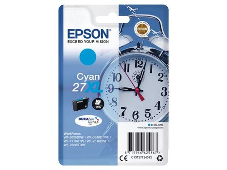 EPSON 27XL ink cartridge cyan high capacity 10.4ml 1.100 pages 1-pack blister without alarm - DURABrite ultra ink (C13T27124012)