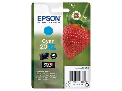 EPSON n Ink Cartridges,  Claria" Home Ink, 29, Strawberry,  Singlepack,  1 x 6.4 ml Cyan, High, XL, RF+AM (C13T29924022)